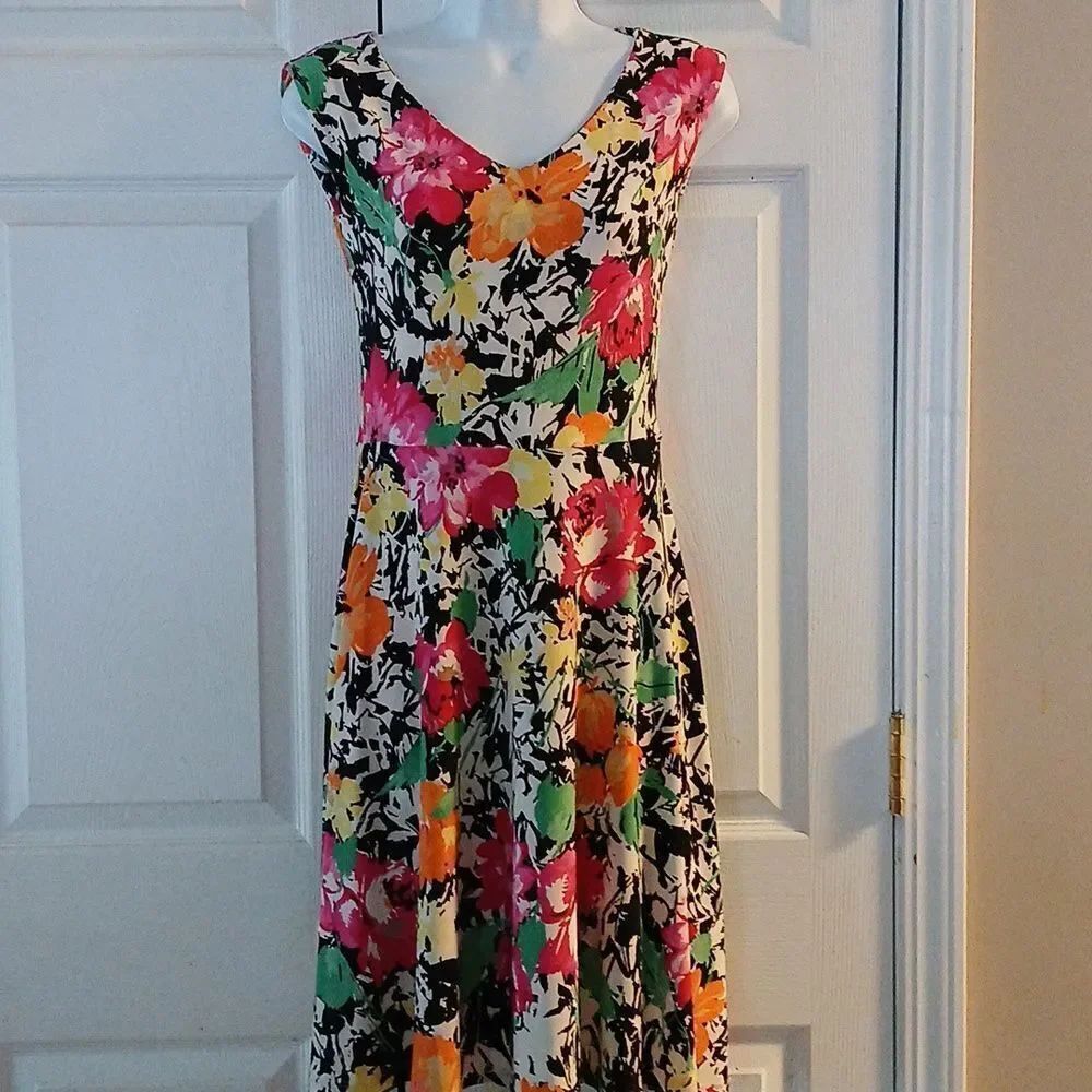 Lauren Ralph Lauren Petite green label floral sleeveless midi dress Sz XSP